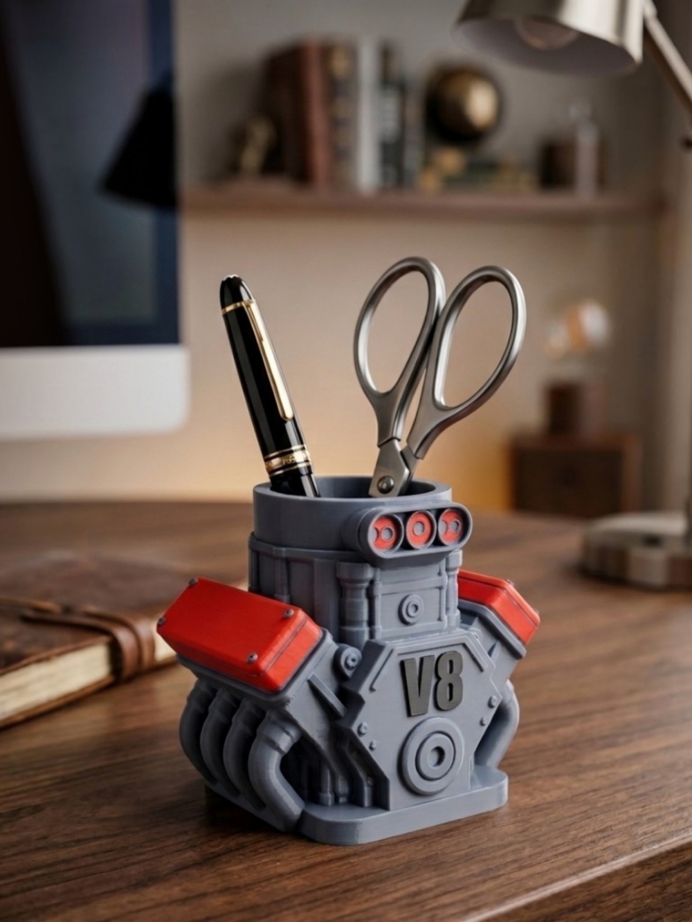 Engine Pen / Tool Holder - Gray with Red Accents